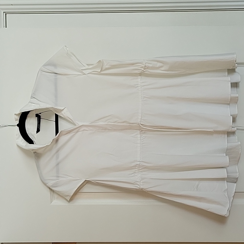 White Zara Cap Sleeve button down shirt with tie